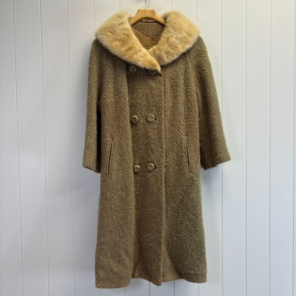 Vintage Hockanum Serena Retro Glam Fur Neck Coat Size L Classic Old Hollywood - Picture 1 of 10